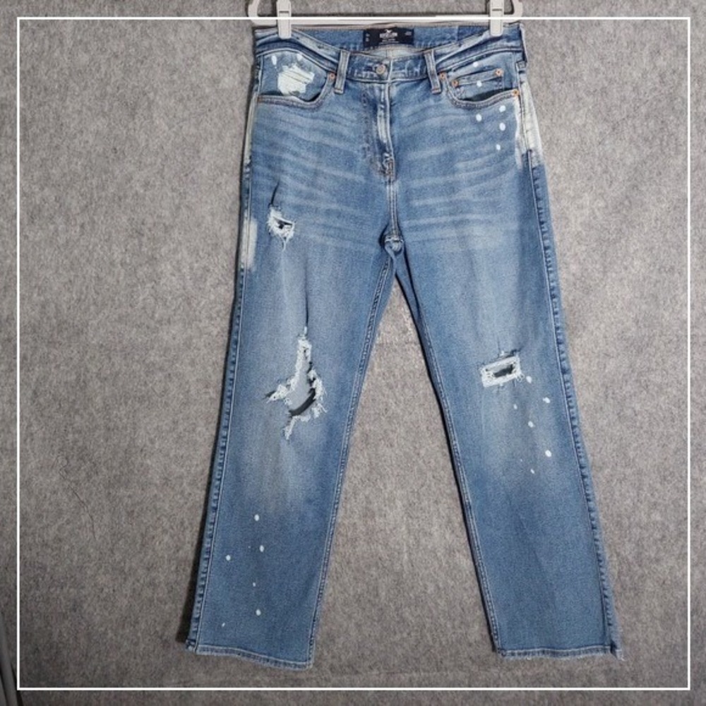 Hollister Men Jeans 31 Vintage Loose Straight Splash Trashed Stonewash Stretch